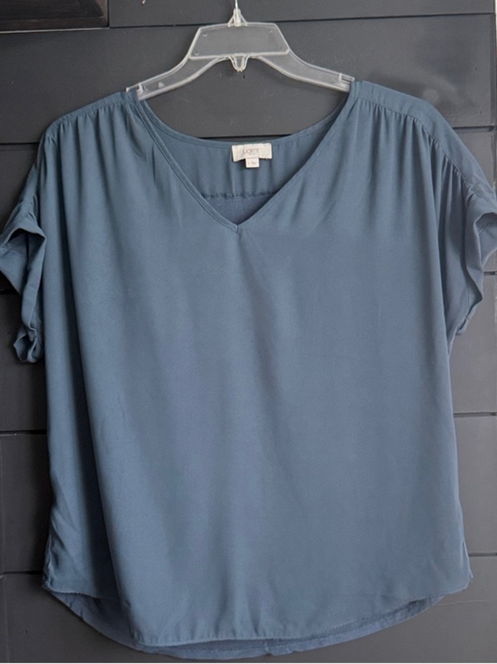 LOFT V-Neck Blouse Slate Blue L
